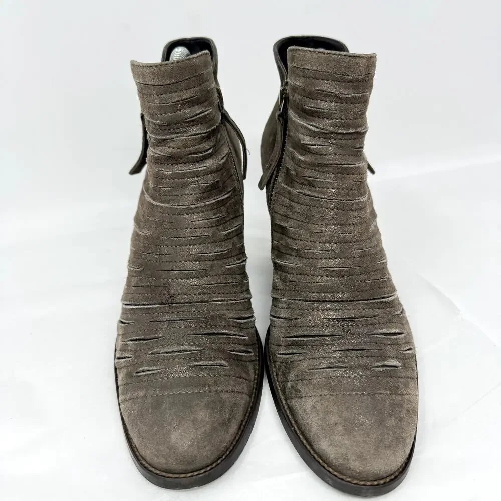 Paul Green Malibu Booties Women US 8.5 UK 6 Taupe Leather Side Zip Boho Western